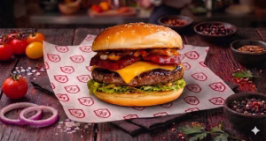 Burger de Vit cu Chifl, Carne, Cartofi, Varz, Castravei, Sos
