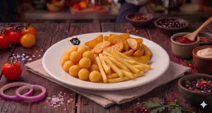 Cartofi Assorti cu Cartofi Pai, Bile, De Casa, Sos ketchup maionez