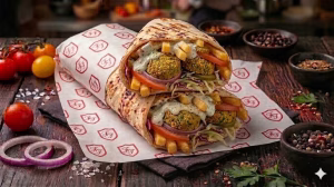 Kebab Falafel cu Lava, Carne, Cartofi, Ceapa, Varz, Castrave, Roii, Sos usturoi