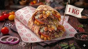 Kebab Hulk Vita/Miel cu Lava, Carne Vita/miel, Cartofi, Ceapa, Varz, Castrave, Roii, Sos usturoi